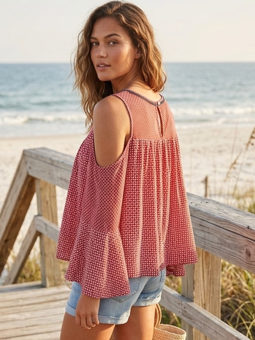 Take 50% OFF- Lucky Brand Sleeveless Red Printed Swing Top, Size-M